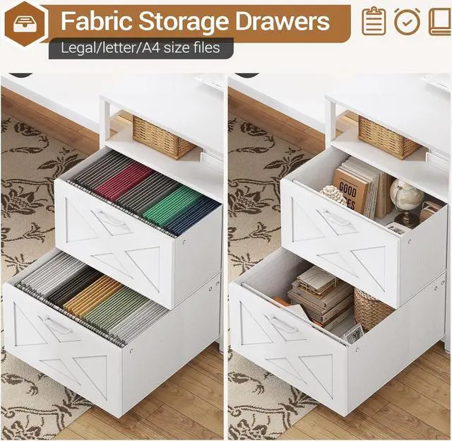 Alt view image 4 of 7 - 67" L Shaped Desk with Drawers, Computer Office Desk with Storage Shelves & Power Outlet, Reversible Gaming Desk with LED Lights for Home Office, White