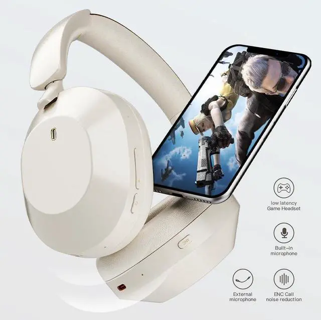 Alt view image 5 of 7 - Wireless Headphones Bluetooth 5.3 Active Noise Cancelling Smart App Control 35ms Low Latency Support Wired Wireless Hi-Res Audio Hi-Fi 130 Hours Playtime (White)