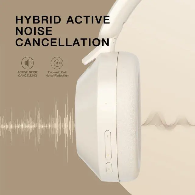 Alt view image 2 of 7 - Wireless Headphones Bluetooth 5.3 Active Noise Cancelling Smart App Control 35ms Low Latency Support Wired Wireless Hi-Res Audio Hi-Fi 130 Hours Playtime (White)