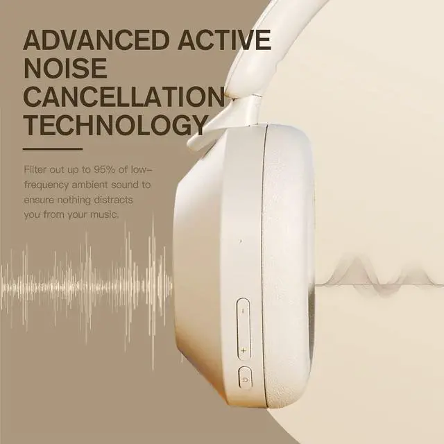 Alt view image 2 of 7 - Solo Hybrid Active Noise Cancelling Headphones,130H Playtime, 6EQ Sound Modes, HiFi Stereo with Microphone, Foldable Lightweight Bluetooth 5.3 Headphones for Travel/Office/Cellphone/PC - White