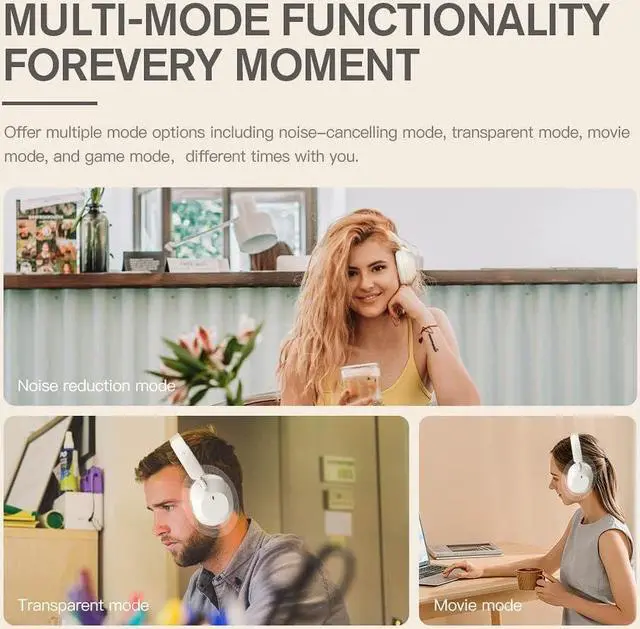 Alt view image 3 of 7 - Solo Hybrid Active Noise Cancelling Headphones,130H Playtime, 6EQ Sound Modes, HiFi Stereo with Microphone, Foldable Lightweight Bluetooth 5.3 Headphones for Travel/Office/Cellphone/PC - White
