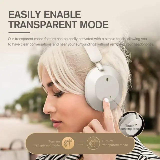 Alt view image 6 of 7 - Solo Hybrid Active Noise Cancelling Headphones,130H Playtime, 6EQ Sound Modes, HiFi Stereo with Microphone, Foldable Lightweight Bluetooth 5.3 Headphones for Travel/Office/Cellphone/PC - White