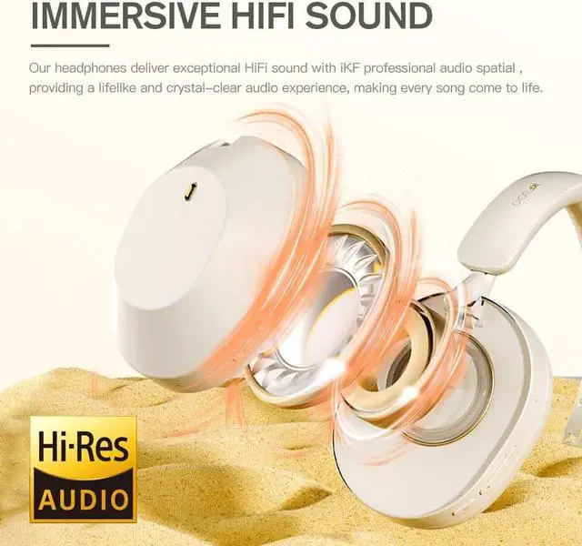 Alt view image 5 of 7 - Solo Hybrid Active Noise Cancelling Headphones,130H Playtime, 6EQ Sound Modes, HiFi Stereo with Microphone, Foldable Lightweight Bluetooth 5.3 Headphones for Travel/Office/Cellphone/PC - White