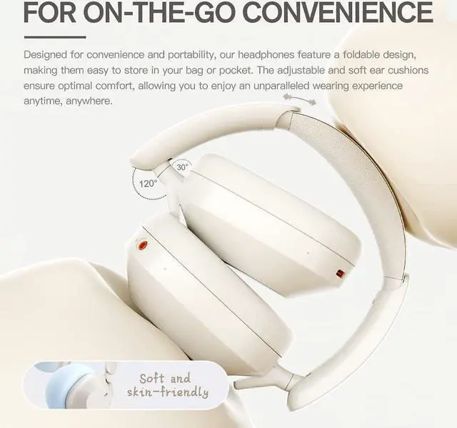Alt view image 7 of 7 - Solo Hybrid Active Noise Cancelling Headphones,130H Playtime, 6EQ Sound Modes, HiFi Stereo with Microphone, Foldable Lightweight Bluetooth 5.3 Headphones for Travel/Office/Cellphone/PC - White
