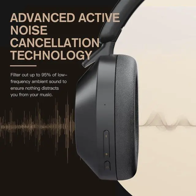 Alt view image 2 of 7 - Solo Hybrid Active Noise Cancelling Headphones,130H Playtime, 6EQ Sound Modes, HiFi Stereo with Microphone, Foldable Lightweight Bluetooth 5.3 Headphones for Travel/Office/Cellphone/PC - Black/Gold