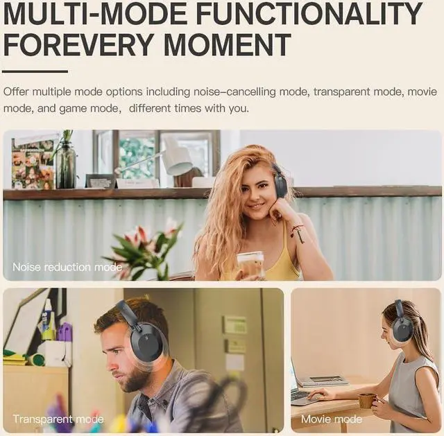 Alt view image 4 of 7 - Solo Hybrid Active Noise Cancelling Headphones,130H Playtime, 6EQ Sound Modes, HiFi Stereo with Microphone, Foldable Lightweight Bluetooth 5.3 Headphones for Travel/Office/Cellphone/PC - Black