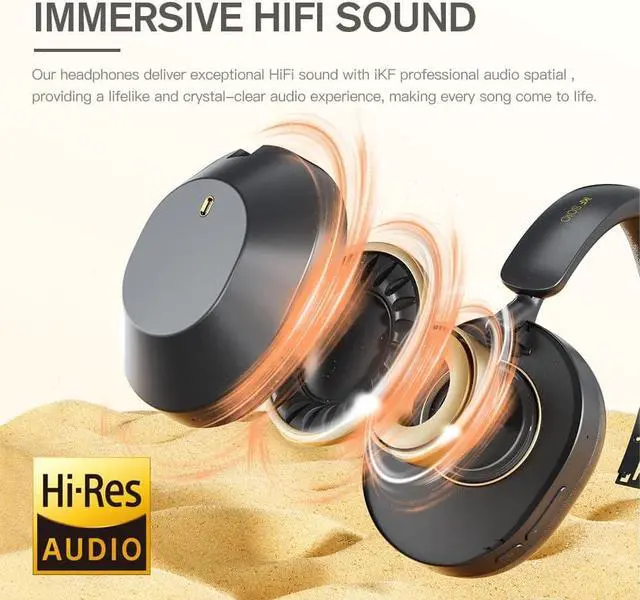 Alt view image 5 of 7 - Solo Hybrid Active Noise Cancelling Headphones,130H Playtime, 6EQ Sound Modes, HiFi Stereo with Microphone, Foldable Lightweight Bluetooth 5.3 Headphones for Travel/Office/Cellphone/PC - Black