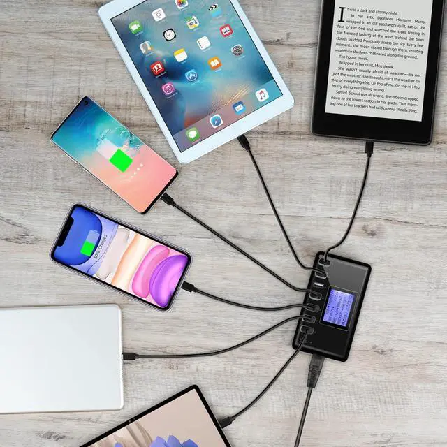 Alt view image 4 of 5 - USB Charger, 60W 12A 8-Port USB Charging Station Multi Port USB Hub Charger Compact Size LCD Display Compatible with iPhone iPad Samsung Kindle Tablet Bluetooth Earbuds and More