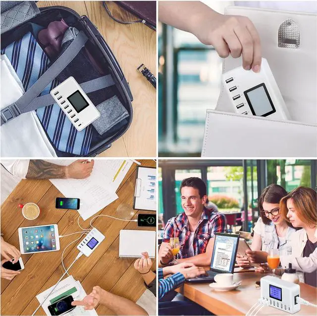 Alt view image 6 of 6 - USB Charger, 60W 12A 8-Port USB Charging Station Multi Port USB Hub Charger Compact Size LCD Display Compatible with iPhone iPad Samsung Kindle Tablet Bluetooth Earbuds and More