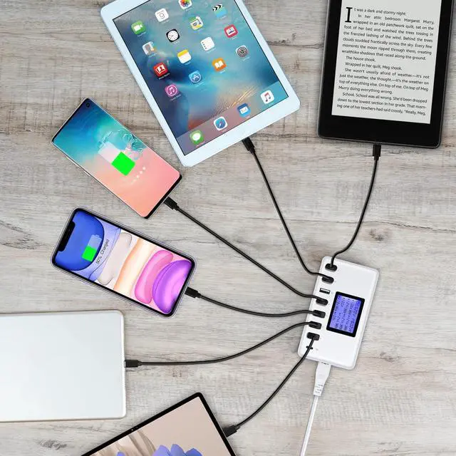 Alt view image 4 of 6 - USB Charger, 60W 12A 8-Port USB Charging Station Multi Port USB Hub Charger Compact Size LCD Display Compatible with iPhone iPad Samsung Kindle Tablet Bluetooth Earbuds and More