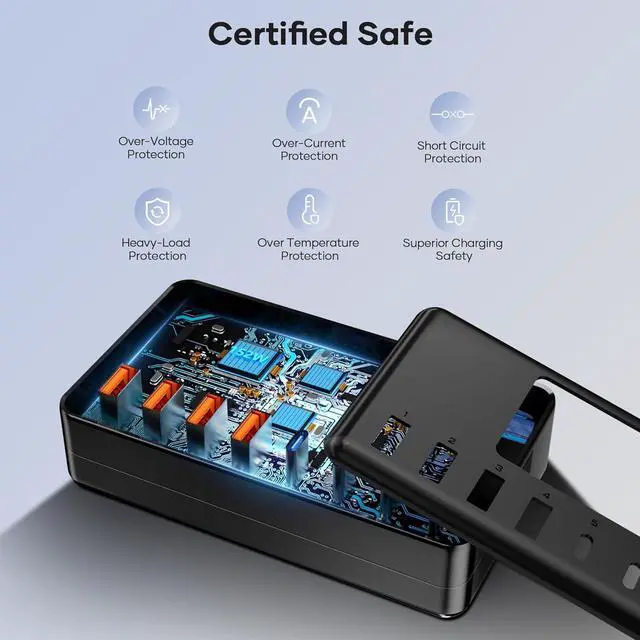 Alt view image 6 of 6 - USB C Charger, slitinto 152W 8-Port Charging Station for Multiple Devices, Multi Charger Station with 4 USB-C & 4 USB-A, Fast Charger for iPhone 15/14/13/12, Samsung S23/S22/S21, Tablet, Desktop