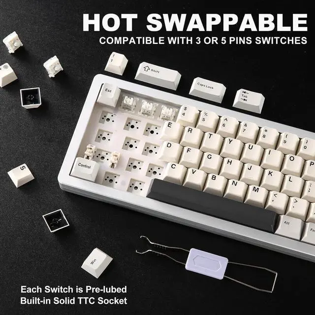 Alt view image 5 of 7 - Wireless Mechanical Keyboard,65% Knob Control Aluminum Gaming Keyboard BT/2.4G/Wired Hot Swappable Pre-lubed Switches, Gasket Mounted RGB Keyboard for Win/Mac(Milk Switch, Silver)