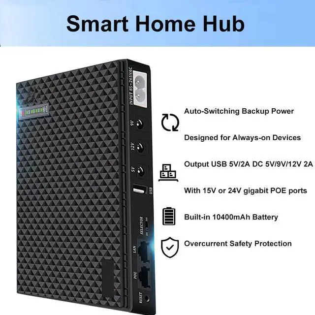 Alt view image 5 of 6 - Mini UPS Battery Backup for Routers,Built-in 10400mAh Rechargeable Surge Protector with POE,Output USB 5V/2A DC 5V/9V/12V 2A for Modem,Security Camera, Smartphones