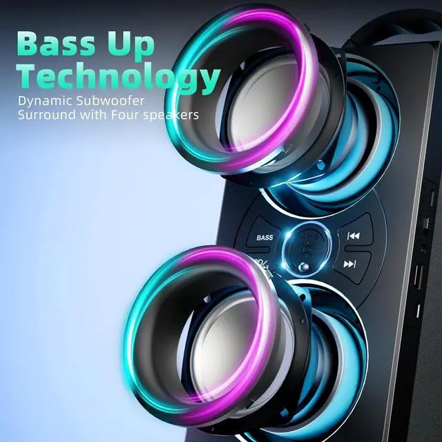 Alt view image 2 of 6 - Portable Bluetooth Speakers, 20W (40W Peak) TWS Wireless Party Speaker with Lights, Deep Bass, Bluetooth 5.0 Speaker with Subwoofer for Party, BBQ, Home, Outdoor, Camping, Tavel