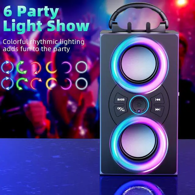 Alt view image 3 of 6 - Portable Bluetooth Speakers, 20W (40W Peak) TWS Wireless Party Speaker with Lights, Deep Bass, Bluetooth 5.0 Speaker with Subwoofer for Party, BBQ, Home, Outdoor, Camping, Tavel