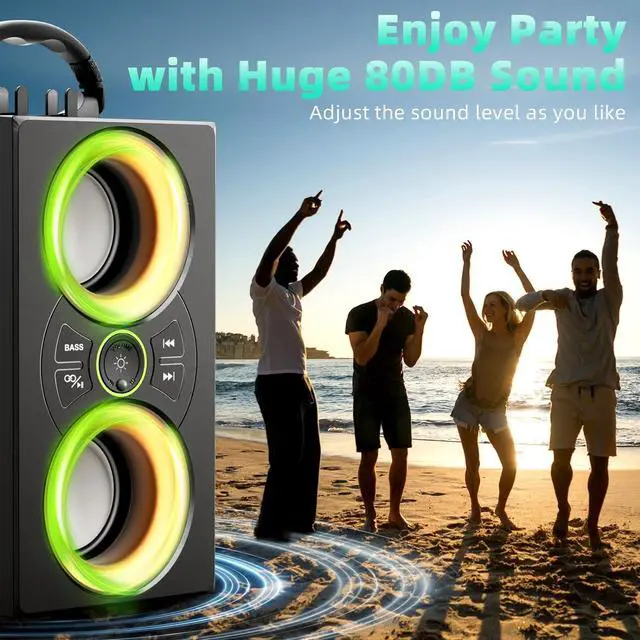 Alt view image 5 of 6 - Portable Bluetooth Speakers, 20W (40W Peak) TWS Wireless Party Speaker with Lights, Deep Bass, Bluetooth 5.0 Speaker with Subwoofer for Party, BBQ, Home, Outdoor, Camping, Tavel