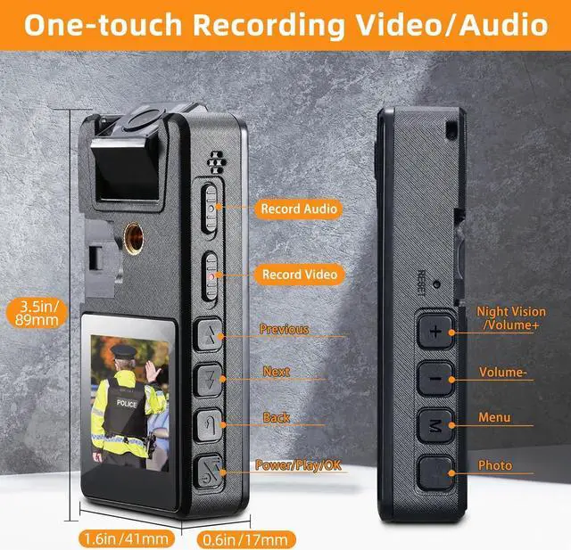 Alt view image 5 of 7 - 64GB Body Camera, 1296P Body Cam (2500mAh) with IR Night Vision, 180° Rotatable Lens and 3 Sturdy Clips, Camcorder with Audio and Video Recording, Ideal for Police Civilians Hikers Cyclists