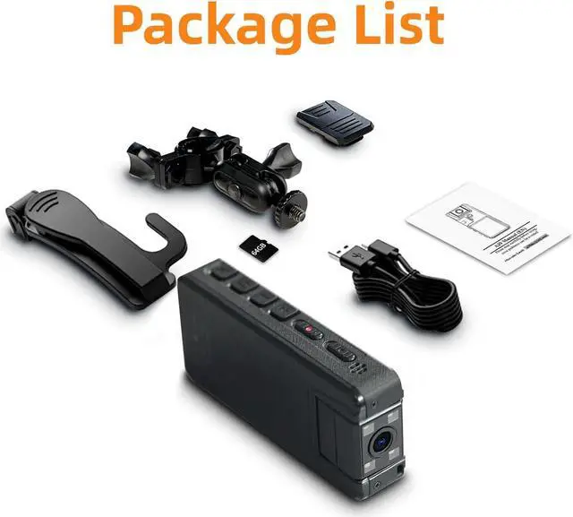 Alt view image 7 of 7 - 64GB Body Camera, 1296P Body Cam (2500mAh) with IR Night Vision, 180° Rotatable Lens and 3 Sturdy Clips, Camcorder with Audio and Video Recording, Ideal for Police Civilians Hikers Cyclists