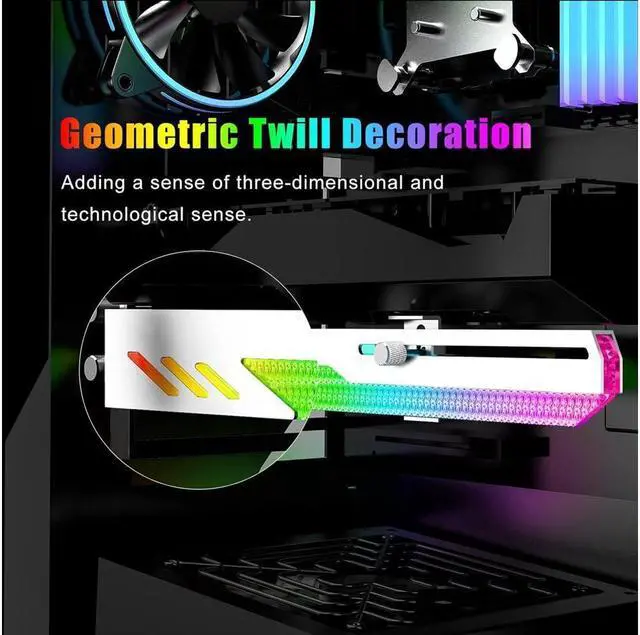Alt view image 2 of 7 - Graphics Card GPU Support Bracket, 5V 3Pin ARGB Dual Interface & Small 4Pin Interface RGB Video Card Holder, 2 PCIE Slots Easy Installation GPU Bracket for 99% Cases - White
