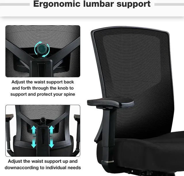 Alt view image 3 of 7 - Big and Tall Office Chair 450lbs, Ergonomic High Back Computer Desk Chair for Heavy People with 2D Adjustable Waist Support and Heavy Duty Metal Base Mesh Chair