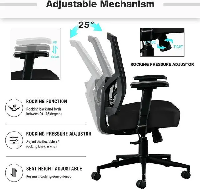 Alt view image 4 of 7 - Big and Tall Office Chair 450lbs, Ergonomic High Back Computer Desk Chair for Heavy People with 2D Adjustable Waist Support and Heavy Duty Metal Base Mesh Chair