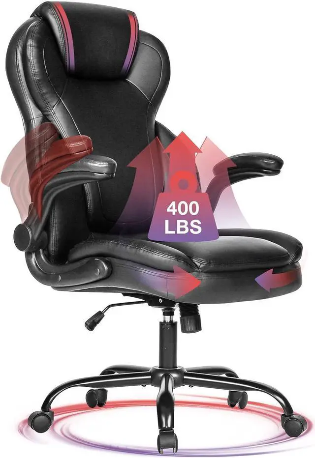 Main image of Big and Tall Office Chair 400lbs-Heavy Duty Executive Desk Chair with Extra Wide Seat, High Back Ergonomic Leather Computer Chair with Tilt Rock&Tension, Padded Armrests-Black