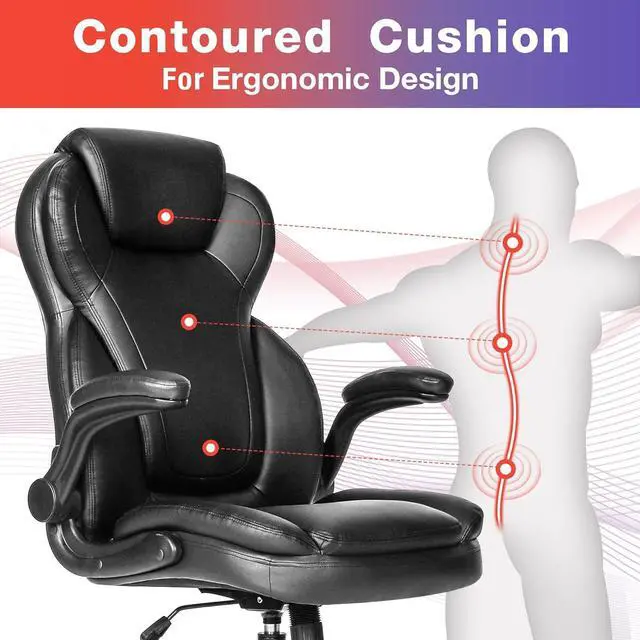 Alt view image 5 of 7 - Big and Tall Office Chair 400lbs-Heavy Duty Executive Desk Chair with Extra Wide Seat, High Back Ergonomic Leather Computer Chair with Tilt Rock&Tension, Padded Armrests-Black