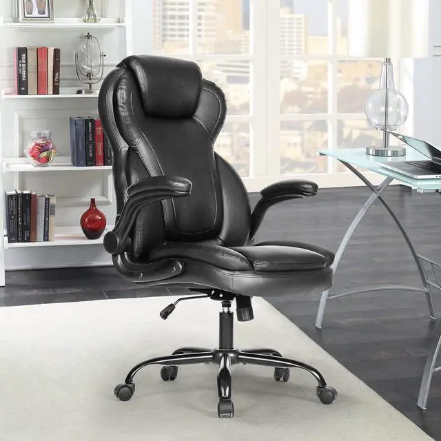 Alt view image 2 of 7 - Big and Tall Office Chair 400lbs-Heavy Duty Executive Desk Chair with Extra Wide Seat, High Back Ergonomic Leather Computer Chair with Tilt Rock&Tension, Padded Armrests-Black