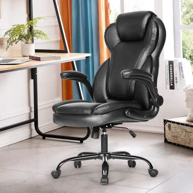 Alt view image 7 of 7 - Big and Tall Office Chair 400lbs-Heavy Duty Executive Desk Chair with Extra Wide Seat, High Back Ergonomic Leather Computer Chair with Tilt Rock&Tension, Padded Armrests-Black