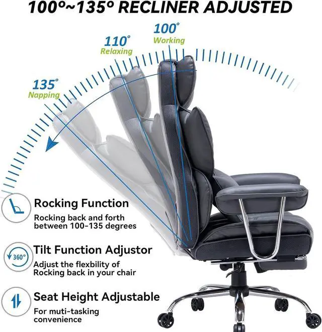 Alt view image 3 of 5 - Ergonomic Office Chair, Big and Tall High Back Office Chair, PU Leather Wide Computer Office Chair Executive Office Chair Lumbar Support Leg Rest for Heavy People (Dark Grey)