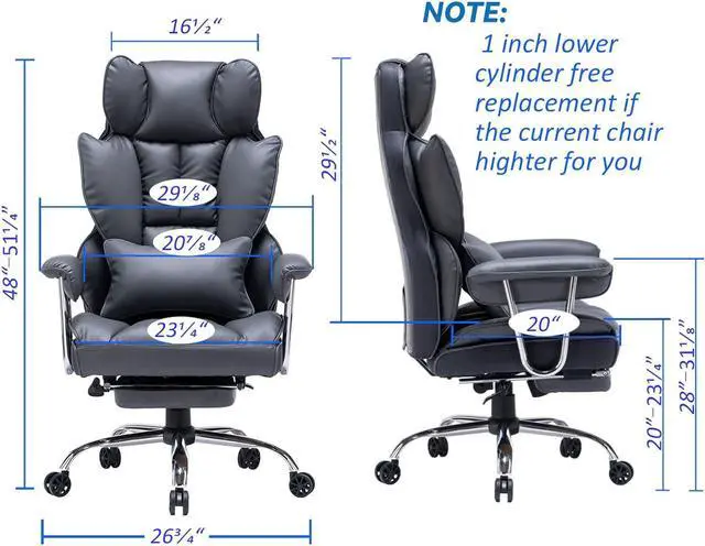 Alt view image 2 of 5 - Ergonomic Office Chair, Big and Tall High Back Office Chair, PU Leather Wide Computer Office Chair Executive Office Chair Lumbar Support Leg Rest for Heavy People (Dark Grey)