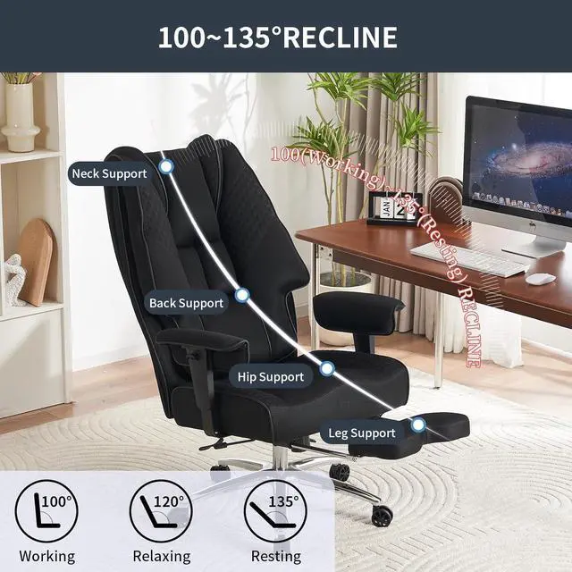 Alt view image 5 of 7 - Big and Tall Office Chair 400lbs Wide Seat, Mesh High Back Executive Office Chair with Foot Rest, Ergonomic Breathable Office Chair Lumbar Support for Lower Back Pain Relief (Mesh Black)