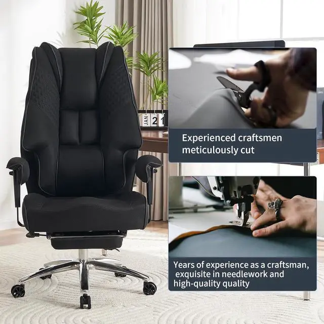 Alt view image 7 of 7 - Big and Tall Office Chair 400lbs Wide Seat, Mesh High Back Executive Office Chair with Foot Rest, Ergonomic Breathable Office Chair Lumbar Support for Lower Back Pain Relief (Mesh Black)