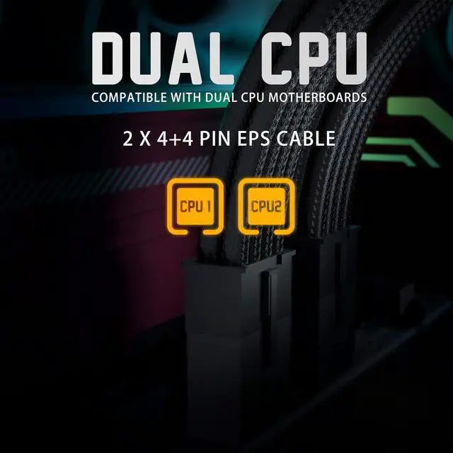 Alt view image 3 of 7 - 16AWG Pro Power Supply Sleeved Cable for Power Supply Extension Cable Wire Kit 1x24-PIN/ 2x8-PORT (4+4) M/B,3x8-PORT (6+2) PCI-E 30cm Length with Combs(Dual EPS Black)