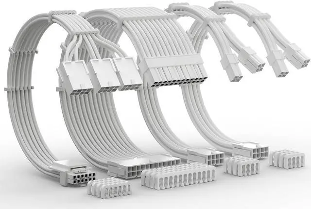 Main image of 12VHPWR Cable Extension Kit, 16AWG Pcie 5.0 PSU Cable Extension Kit Soft Braided Power Supply Cable Extension, 24pin ATX /4+4pin EPS /12+4pin, 30CM Length with Cable Combs - White