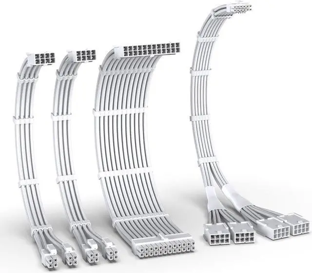 Main image of PCIE 5.0 12VHPWR Sleeved Cable Kit, 16AWG Power Supply Cable Extension, PC PSU Sleeved Cable, 24PIN-ATX/(4+4) PIN-EPS/(12+4) PIN to 4X 8 PIN PCIE- RTX4090/4080/4070Ti Extension Cable- Pure White
