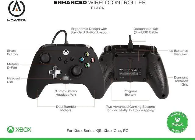 Alt view image 2 of 5 - PowerA Enhanced Wired Controller for Xbox Series X|S - Blue, Officially Licensed for Xbox - Black