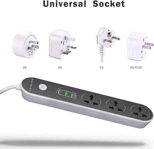 Alt view image 4 of 7 - Power Strip with USB Ports, 6ft Power Cord, 2500W Circuit Breaker, 3 Outlets 3 Quick USB (5V 3.1A) Charging Station, Child Safe Door, for Cruise Ship,Dorm Room Multi Plug Extender