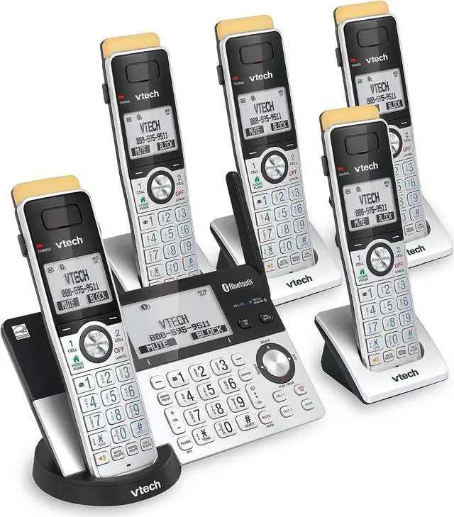 Main image of VTech Super Long Range 5 Handset DECT 6.0 Cordless Phone for Home with Answering Machine, 2300 ft Range, Call Blocking, Bluetooth, Headset Jack, Power Backup, Intercom, Expandable to 12 HS