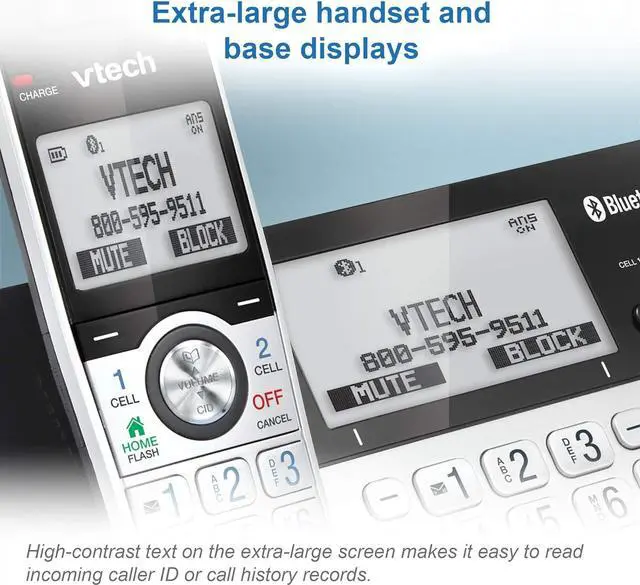 Alt view image 7 of 7 - VTech Super Long Range 5 Handset DECT 6.0 Cordless Phone for Home with Answering Machine, 2300 ft Range, Call Blocking, Bluetooth, Headset Jack, Power Backup, Intercom, Expandable to 12 HS