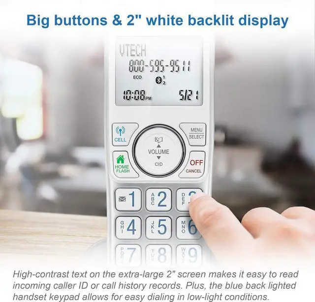 Alt view image 5 of 7 - Vtech VS112-37 DECT 6.0 Bluetooth 3 Handset Cordless Phone for Home with Answering Machine, Call Blocking, Caller ID, Intercom and Connect to Cell (Silver & White)