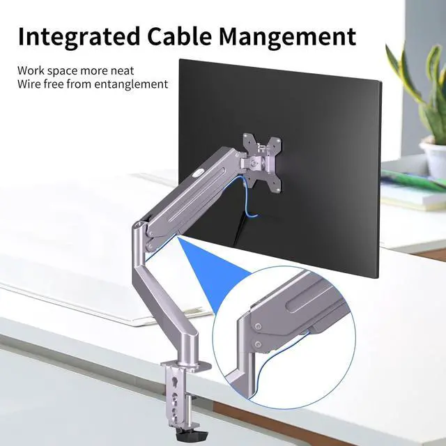 Alt view image 7 of 7 - Monitor Mount Gas Spring Monitor Arm Desk Mount Fully Adjustable Fits 17 20 22 23 24 26 27 inch Monitors Weight Capacity up to 13.2 lbs (Silver)