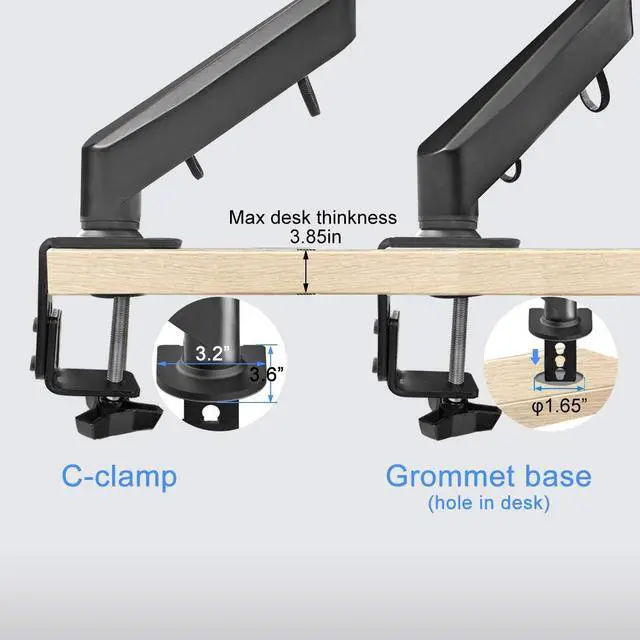 Alt view image 6 of 7 - Monitor Mount Gas Spring Monitor Arm Desk Mount Fully Adjustable Fits 17 20 22 23 24 26 27 inch Monitors Weight Capacity up to 13.2 lbs