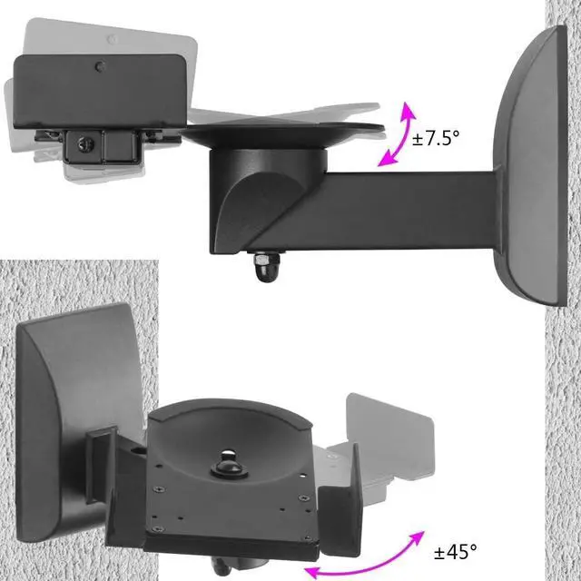 Alt view image 3 of 6 - Speaker Wall Mounts, Dual Speaker Stands for Surround Sound Speakers, Universal Speaker Bracket, Tilt Swivel Speaker Shelves Up to 55lbs Black - 2 Pack