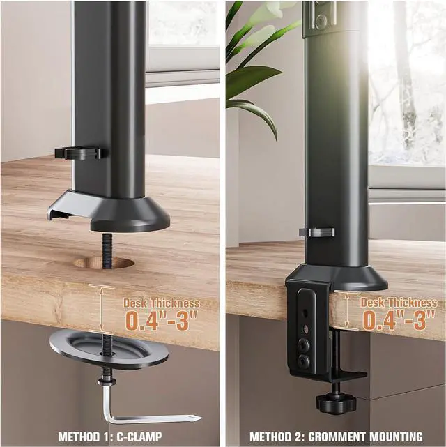 Alt view image 7 of 7 - Single Tall Desk Monitor Arm Mount Stand Fit for 27 inch to 43 inch Flat Curved Computer Screen with Swivel, Height Adjustable, Rotation,Holds up to 77lbs, Black