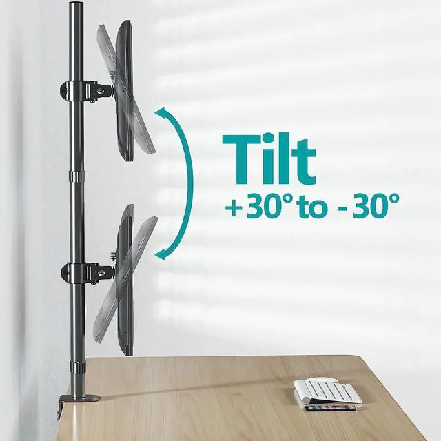 Alt view image 6 of 7 - Vertical Dual Monitor Stand, Stacked Monitor Mount for 2 Monitors Up to 32 inches, Computer Monitor Arm with Swivel, Tilt, Height Adjustable, Each Monitor Desk Mount Holds up to 17.6 lbs