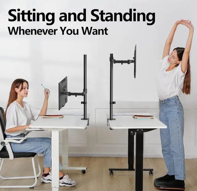 Alt view image 2 of 7 - Tall Monitor Mount, Single Monitor Arm for 13-32 Inch Computer Screen, up to 17.6lbs, Height Adjustable Monitor Desk Mount with Tilt, Swivel, Rotation, Monitor Stand with Clamp/Grommet Base