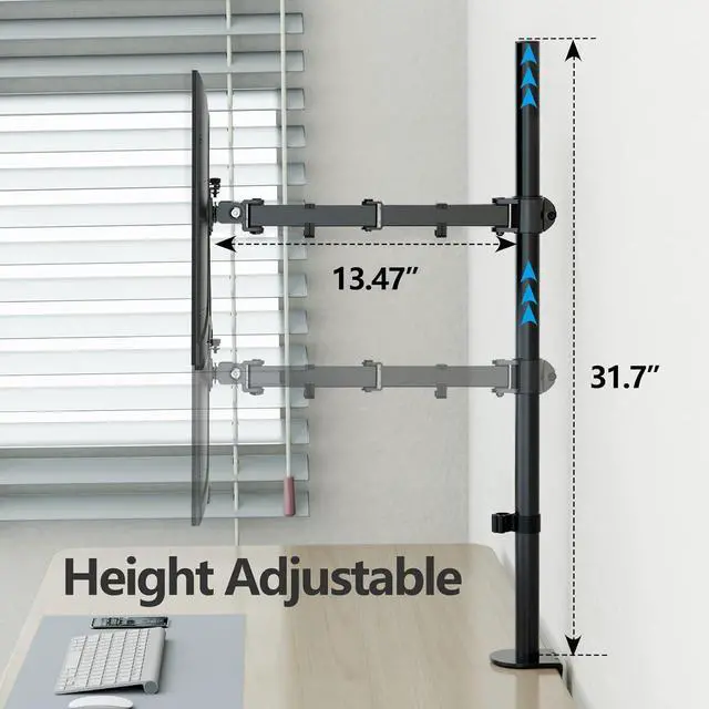 Alt view image 4 of 7 - Tall Monitor Mount, Single Monitor Arm for 13-32 Inch Computer Screen, up to 17.6lbs, Height Adjustable Monitor Desk Mount with Tilt, Swivel, Rotation, Monitor Stand with Clamp/Grommet Base