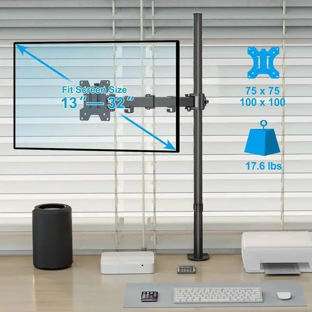 Alt view image 3 of 7 - Tall Monitor Mount, Single Monitor Arm for 13-32 Inch Computer Screen, up to 17.6lbs, Height Adjustable Monitor Desk Mount with Tilt, Swivel, Rotation, Monitor Stand with Clamp/Grommet Base