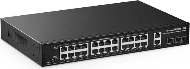 Main image of 28 Port Gigabit PoE Switch, 24 Gigabit PoE+ Ports, 2 Gigabit Uplink, 2 Gigabit SFP, 300W IEEE802.3af/at, Metal Rackmount Unmanaged Plug and Play Ethernet Switch